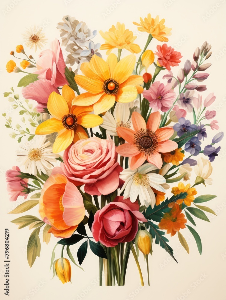 illustration a bouquet of wildflowers in a charming, hand-drawn style, AI Generative