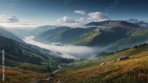 Landscape of beautiful clouds in the valley between mountains