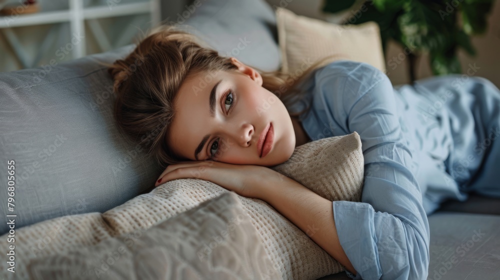 A Woman Resting on the Couch A Woman Resting on the Couch