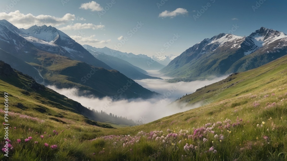 Landscape of beautiful clouds in the valley between mountains Landscape of beautiful clouds in the valley between mountains