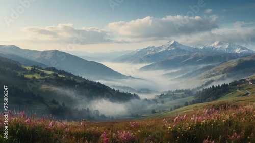 Landscape of beautiful clouds in the valley between mountains