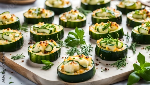 Baked zucchini appetizers with cheese and herbs 
