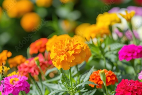 Marigolds garden outdoors flower nature.