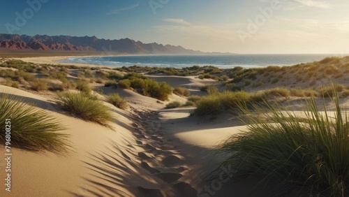 Landscape desert sea and mountains