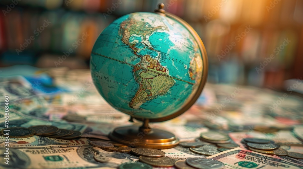 World globe with currency symbols World globe with currency symbols