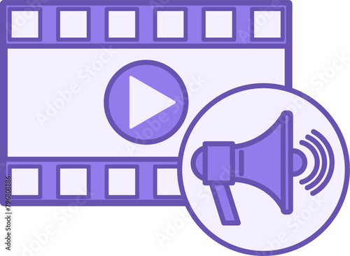 Colored Media Icon. Vector Icon of Film Strip, Play Button, and Loudspeaker. Marketing, Blogging. Means of Communication and Information Transfer. Social Media Concept