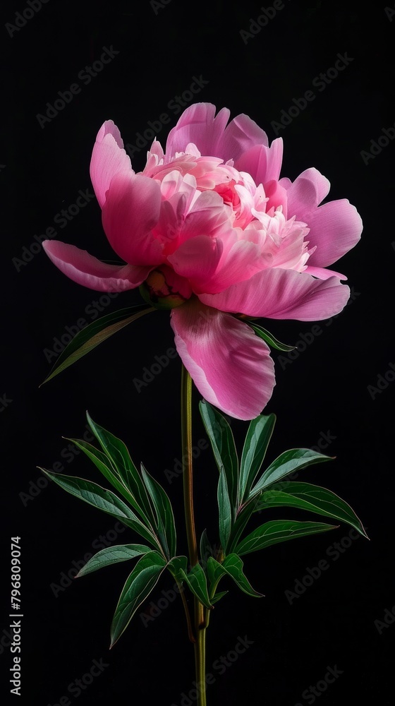 Obraz premium Elegant pink peony on black background