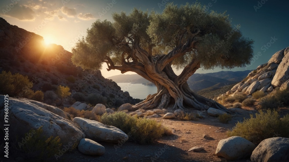 Landscape of beautiful olive tree over the coast Landscape of beautiful olive tree over the coast