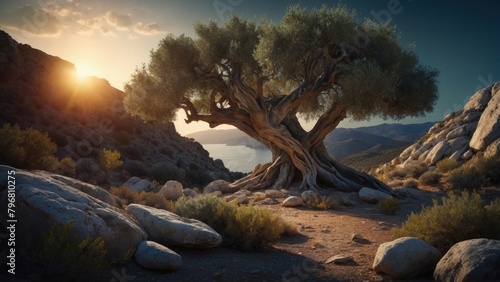 Landscape of beautiful olive tree over the coast © Karolina