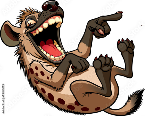 cartoon spotted hyena laughs lying on its back