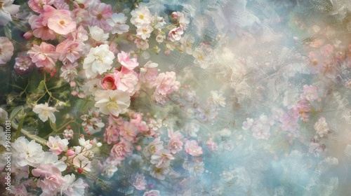 Soft blurred pastel blooms create a whimsical backdrop reminiscent of a peaceful springtime day. .
