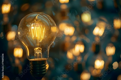 Bright lightbulb stands out among dark off ones symbolizing creativity and solutions. Concept Creativity, Innovation, Problem Solving, Bright Ideas, Lightbulb