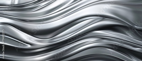 Elegant Silver Waves Texture: Metallic Glossy Flowing Abstract Horizontal Background