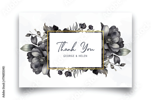 Vector thankyou card with colorful floral watercolor background