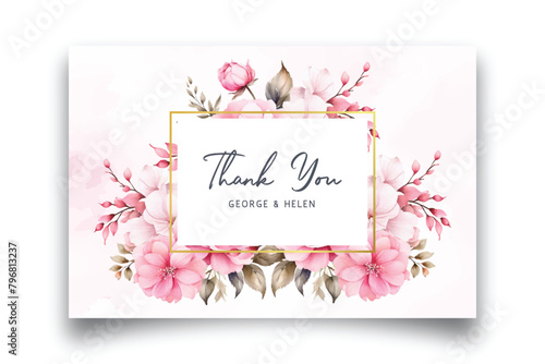 Vector thankyou card with colorful floral watercolor background