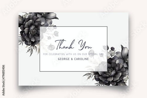 Vector thankyou card with colorful floral watercolor background