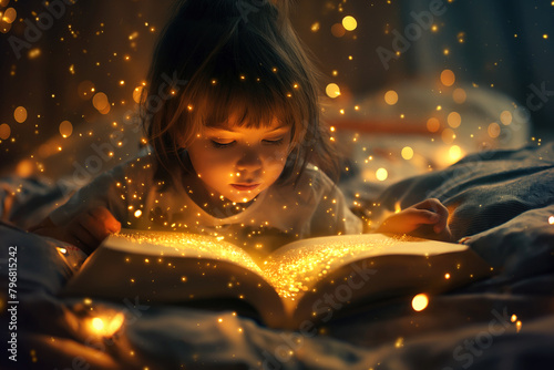 Magical bedtime story - imagination and dreams in childhood photo