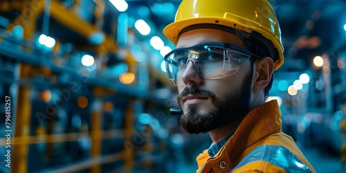 Industry Worker in Headset Maintaining Seamless Communication Across Manufacturing Plant