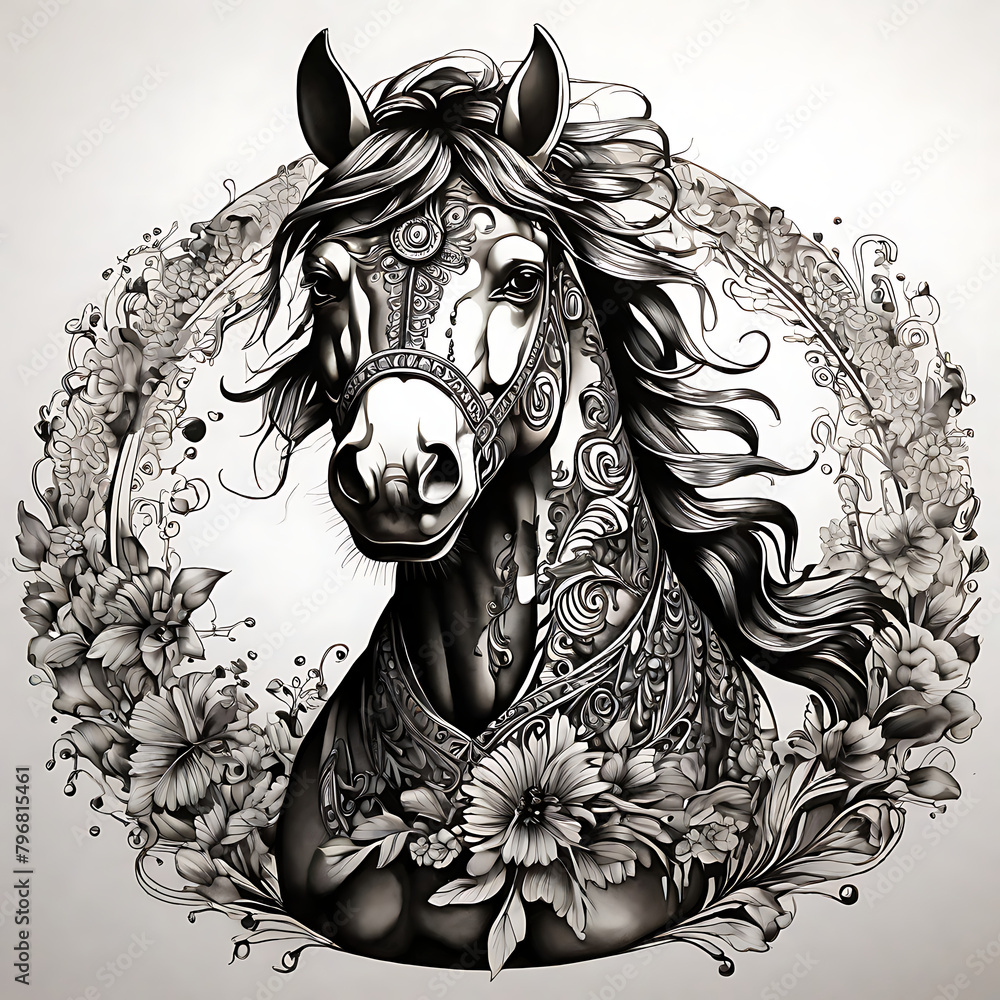 horse in black and white