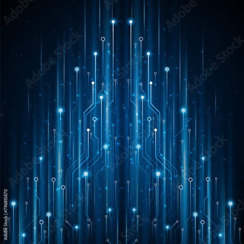 Blue glowing lines with glitter light effect on dark background. High speed internet technology concept or fast wireless data transmission. modern internet network connection technology background 