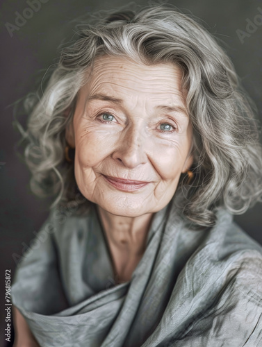 Porträt einer reifen Frau zwischen 60 und 70 Jahre alt. KI generiert.