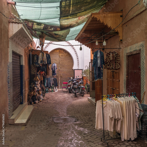 Souvenir shop, located in the souk in the medina of Marrakech, Morocco. A souq or souk is a marketplace or commercial quarter in North Africa © parkerspics