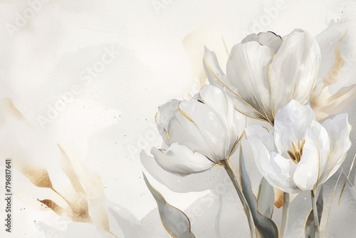 White tulip watercolor background backgrounds painting flower. © Rawpixel.com