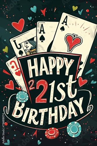 A lively 21st birthday card splashed with casino motifs, ideal for marking a milestone with flair.
