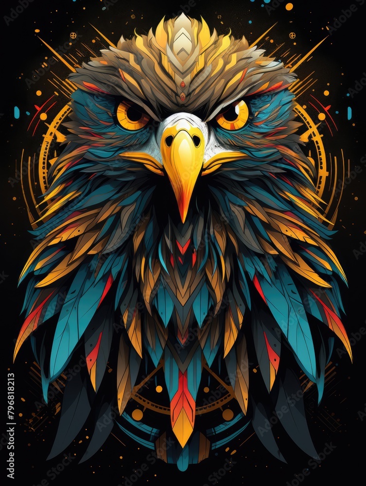 Obraz premium a vector stylized eagle with geometric patterns and bold lines, tribal art, AI Generative