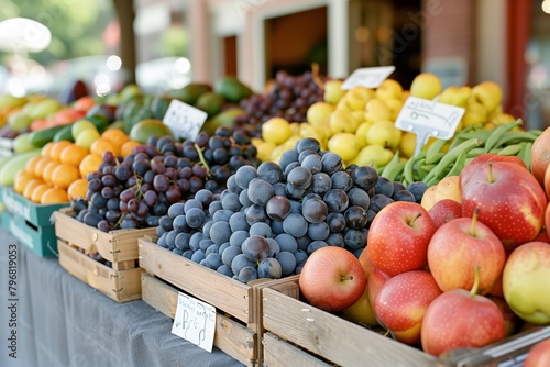 Fruit market stall with variety of juicy fruits