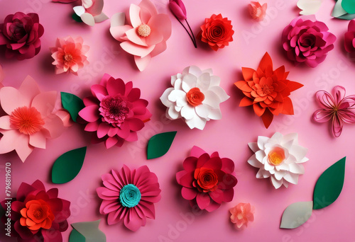 'day paper floral handmade Mother's colorful decoration background flowers decor festive botanical wall isolated feminine wallpaper Abstract 3d pink render 3d Paper Floral Abstract Origami Red Spring'