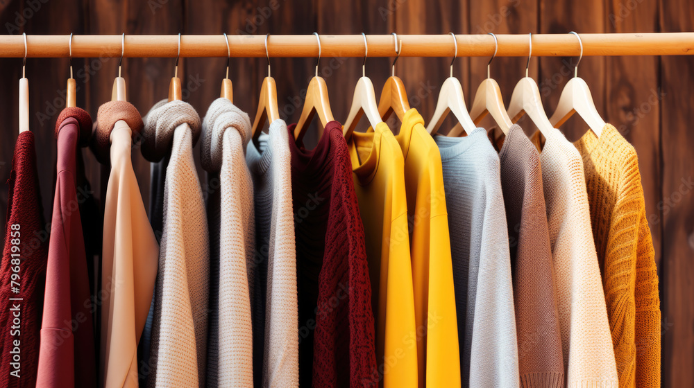 generated illustration many autumn and winter clothes hanging in row on rack generated illustration many autumn and winter clothes hanging in row on rack