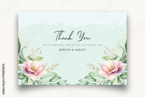 Vector thankyou card with colorful floral watercolor background