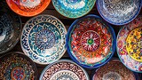 traditional bright ceramic plates Generative AI