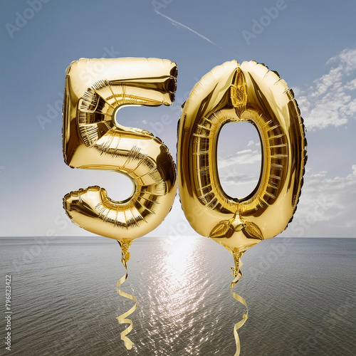 50 golden anniversary balloon symbol, illustration.
