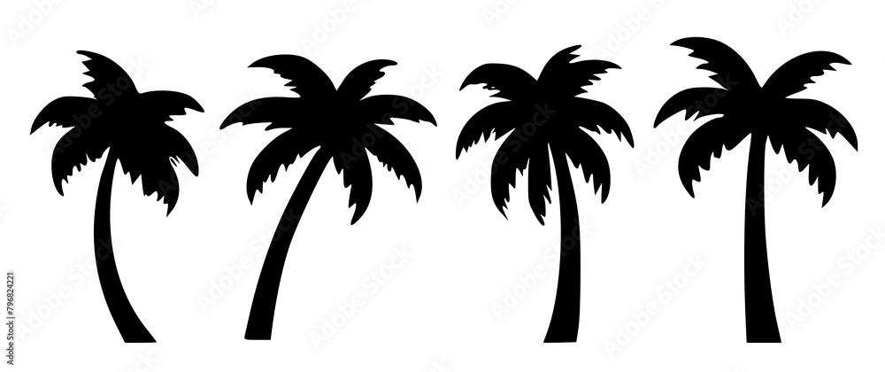 Obraz premium palm or coconut trees vector illustration set on white background. (eps). nature, relaxation, peace, luxury, elegance concept.