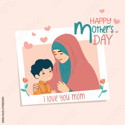  love you mom, mother and child post design for happy mothers day, muslim woman photo