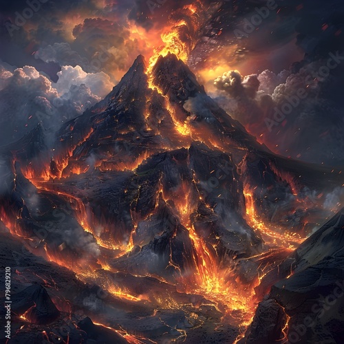 Volcanic Eruption of Vengeful Fury and Regretful Anguish in Ethereal Landscape photo