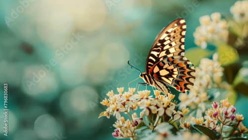 Close up Photograph of Lime (Papilio Demoleus) butterfly on Wildflowers. Beautiful Nature Background 