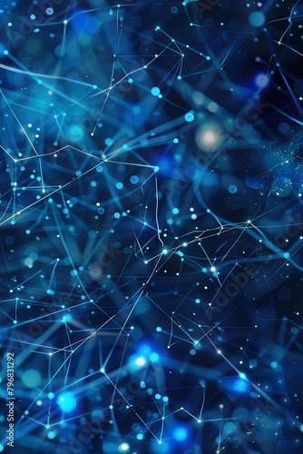 Abstract sea of blue nodes, a visualization of network connectivity in motion