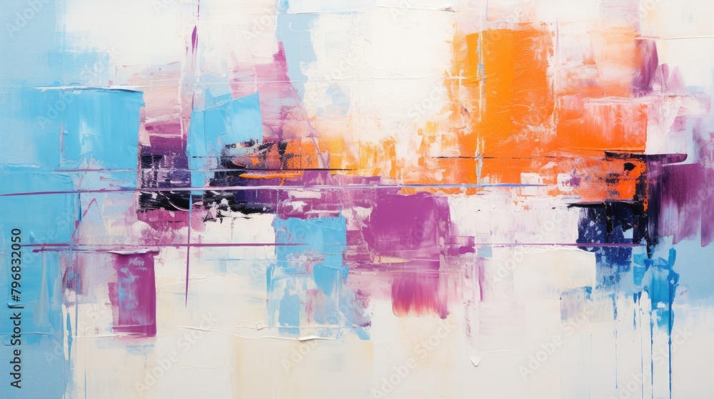 a picture of abstract painting on a canvas that has been prepared from edge-to-edge with large areas of various pastel colors, AI Generative