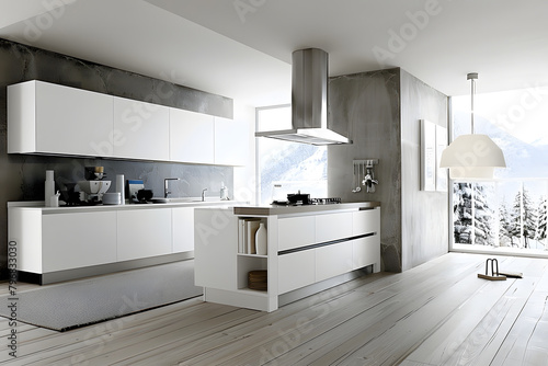 Wallpaper Mural Contemporary modern kitchen interior in white with concrete details. Torontodigital.ca