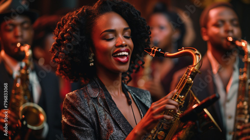 17. Soulful Serenade: A soul music revue lights up a vintage nightclub stage, where crooners belt out heartfelt ballads and horn sections blaze with fiery passion, evoking the time photo