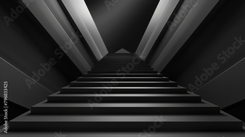Black and white conceptual image of a symmetrical staircase leading into the unknown