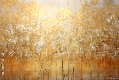 Golden Glade Glitter, abstract landscape art, painting background, wallpaper, generative ai
