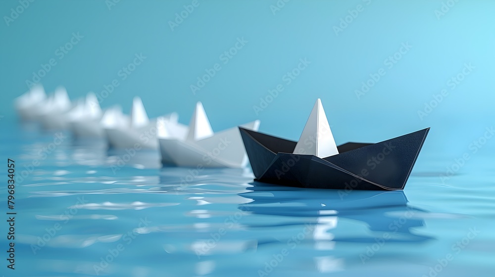 Simplistic Paper Boats on a Blue River Symbolizing Leadership and Solitary Journey