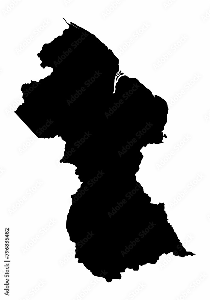 Guyana dark silhouette map Guyana dark silhouette map