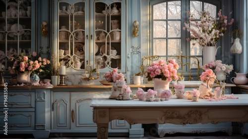 a image luxurious kitchen in the style of light pastel colors, AI Generative