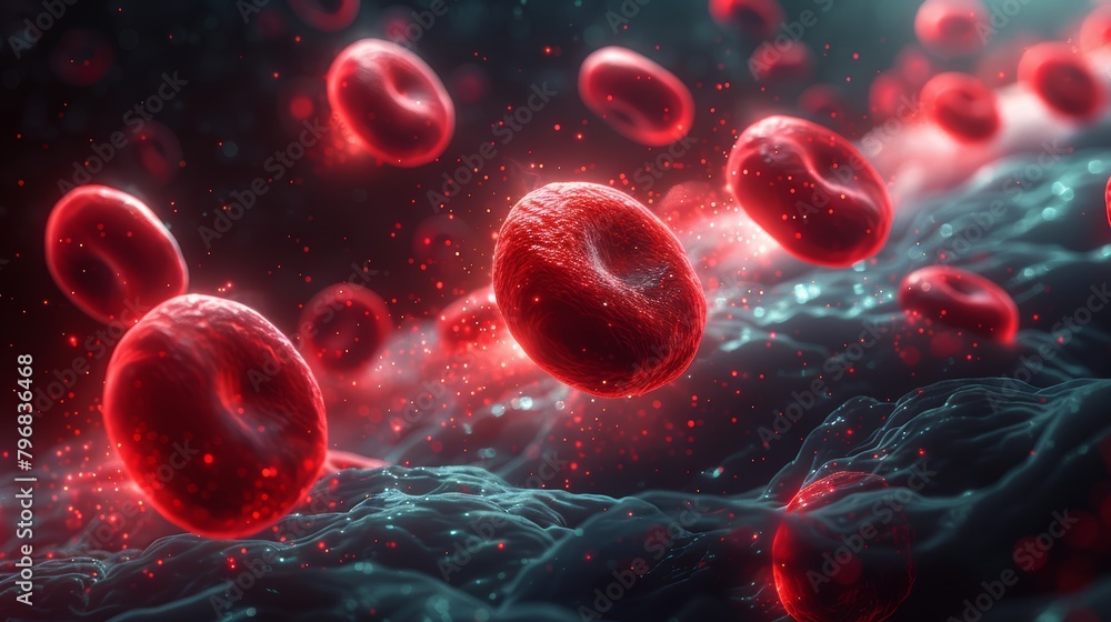 Blood cells in red blood cells, 3d rendering medical illustration Blood cells in red blood cells, 3d rendering medical illustration