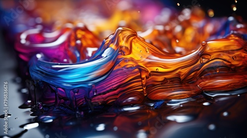 mesmerizing macro photograph, mystical liquid, colorful dripping splashing sublimating swirling liquids, AI Generative photo